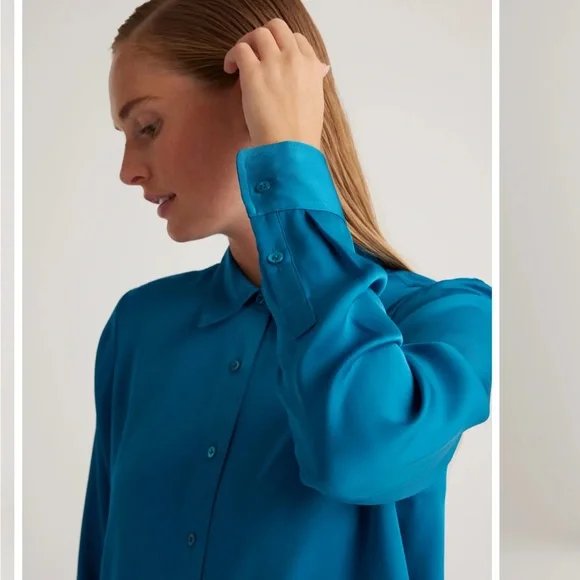 Quince washable silk blouse in “celestial”, a beautiful peacock blue - Picture 5 of 15